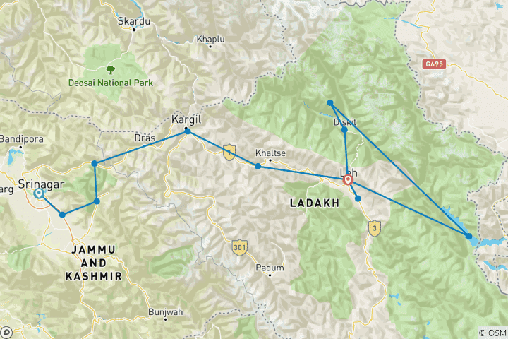 Kaart van Van Kasjmir naar Ladakh: Waar valleien de hemel ontmoeten