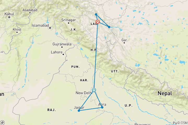 Mapa de Triángulo de Oro y Ladakh: Historia, Cultura y Altos Puertos