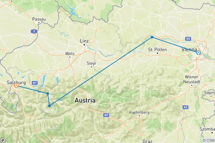 Carte du circuit Circuit personnalisé de 8 jours en Autriche, départ quotidien (guide privé et chauffeur)