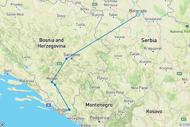 Map of Balkans Odyssey: 8 Countries in 12 Days – Serbia, Bosnia & Herzegovina, Croatia, Montenegro, Kosovo, Albania, North Macedonia & Bulgaria