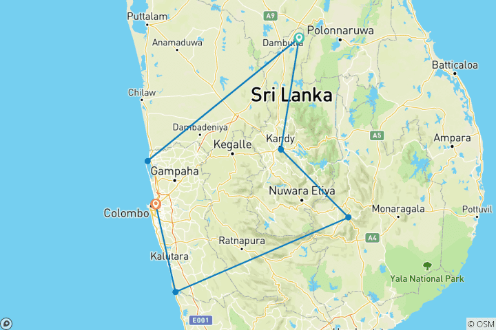 Carte du circuit L'essentiel du Sri Lanka - 8 jours en petit groupe