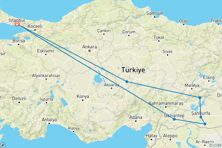 Carte du circuit 7 jours | La Grande Chronique Anatolienne : Cappadoce historique et merveilles mésopotamiennes