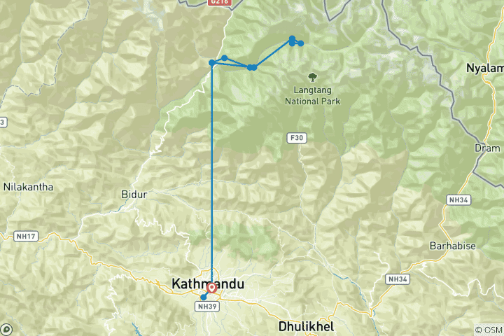 Mapa de Trekking al Valle de Langtang y Kyanjin Gompa