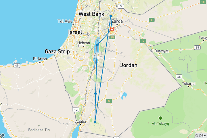 Kaart van Indringende Jordanië Tour : Petra & Wadi Rum