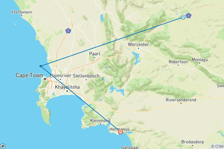 Karte von Kapstadt 3-Tage Aquila Safari mit Übernachtung & Robben Island Ausflug & Beste Kapstadt Hermanus Walbeobachtungstour mit Transport