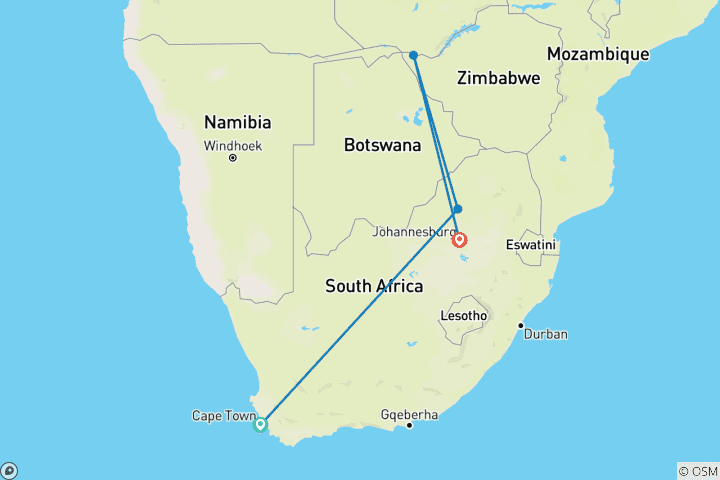 Mapa de Iconos de África Austral (Fin con las cataratas Victoria, impuesto aéreo intraurbanístico de las cataratas Victoria a Johannesburgo)