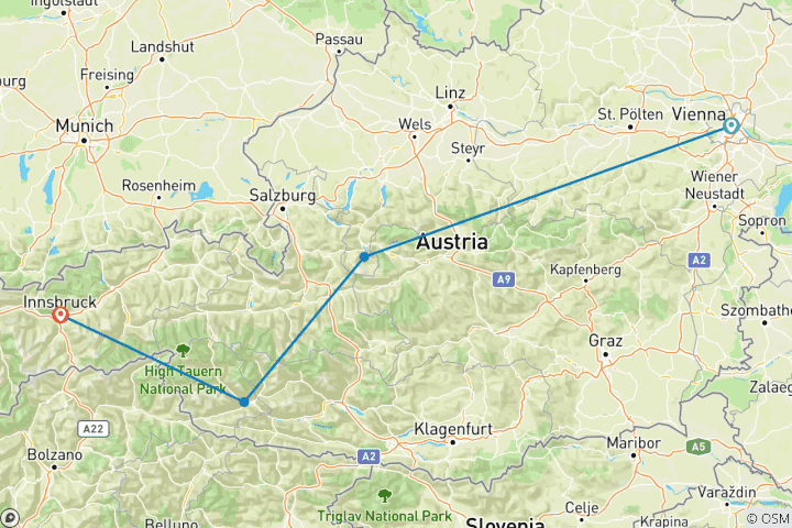 Carte du circuit Circuit sur mesure de 7 jours en Autriche (culture et nature), avec guide et chauffeur privés
