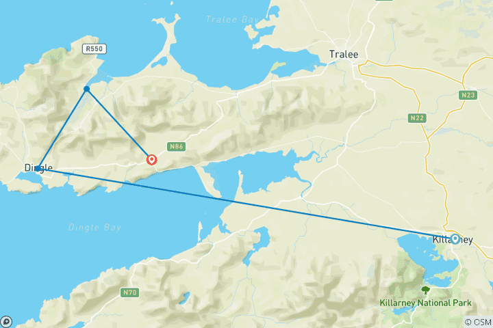 Map of 8-day self-guided walking and cycling tour in Kerry (8 days)