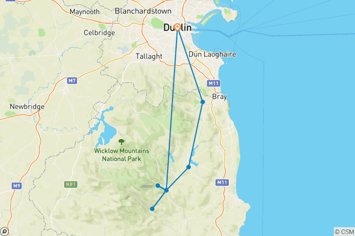 Carte du circuit Randonnée autoguidée de 8 jours sur le Wicklow Way (8 jours)