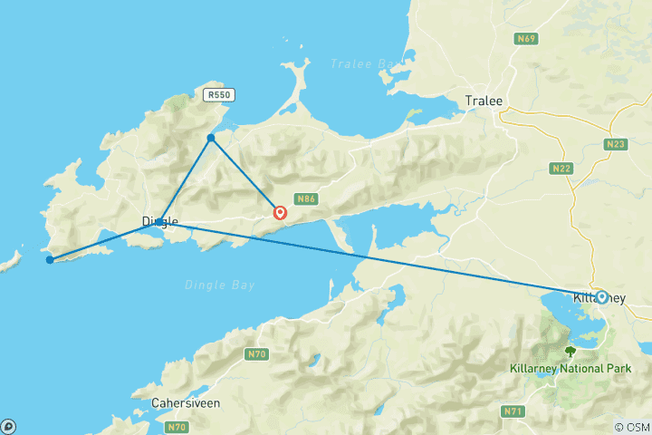 Kaart van 8-daagse zelf begeleide wandel- en fietstocht over de Kerry Way (8 dagen)
