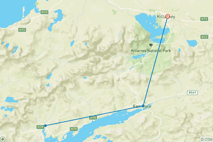 Carte du circuit Auto-randonnée confortable de 8 jours sur la Kerry Way (8 jours)