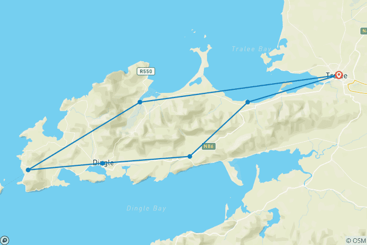 Kaart van 8-daagse wandeling met eigen gids over de Dingle Way - comforttour (8 dagen)
