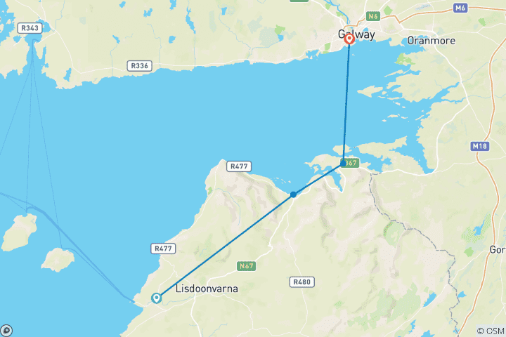 Kaart van 5-daagse wandeling met eigen gids over de Burren Way (5 dagen)