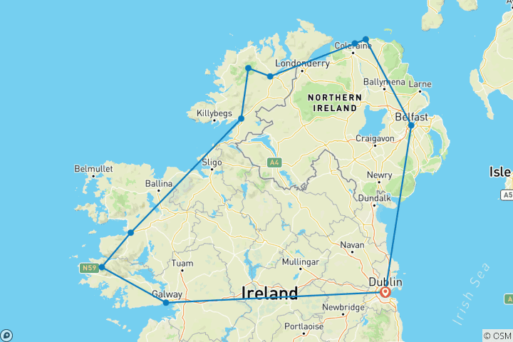 Map of 8-day self-drive adventure in Northern Ireland (8 days)
