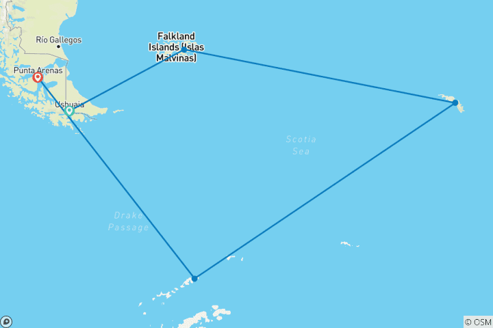 Map of Falklands, South Georgia and Antarctica - M/V Sylvia Earle (Xmas Fly)