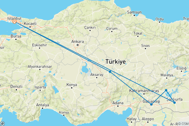 Carte du circuit Immersion dans l'est et l'ouest de la Türkiye : circuit culinaire et culturel