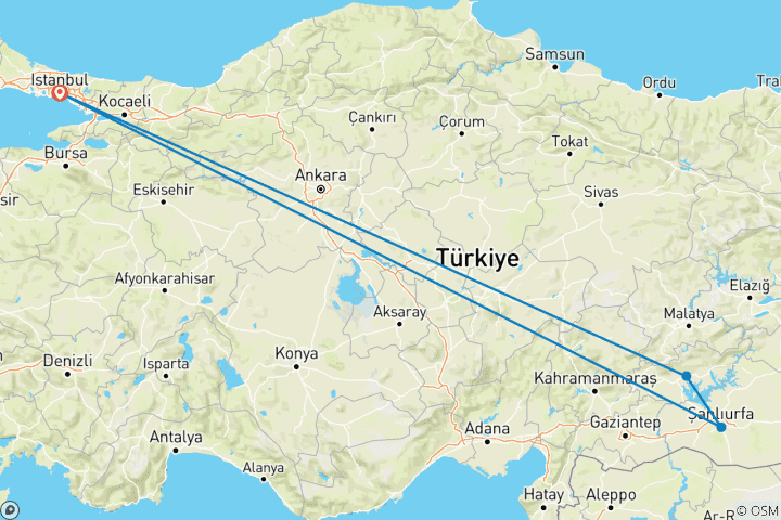 Carte du circuit Immersion dans le sud-est de la Turquie : circuit culinaire et culturel