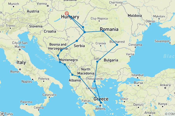 Carte du circuit Circuit en petit groupe de Budapest à Budapest Grand Balkan Cycle