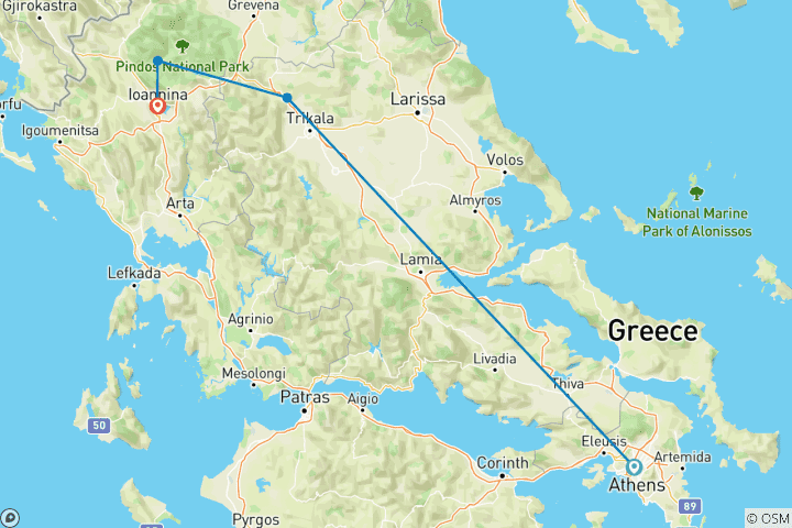 Kaart van Mystieke bergen en verborgen dorpen: Reis van Athene naar Ioannina