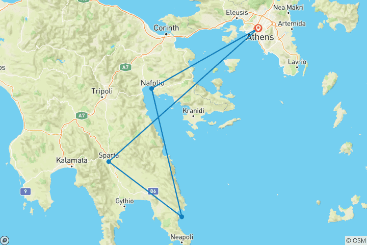 Kaart van Kastelen, kliffen & cultuur: Een Peloponnesos Odyssee
