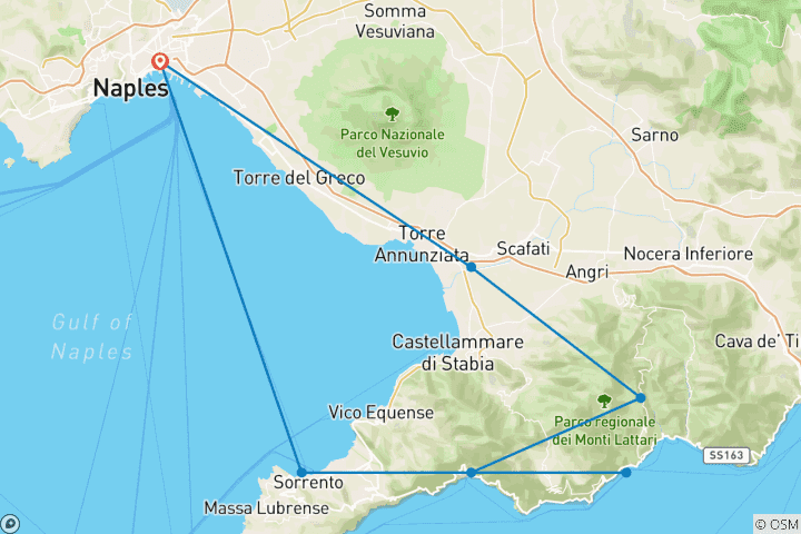 Mapa de Descubre Sorrento, la Costa Amalfitana y Pompeya en 3 días