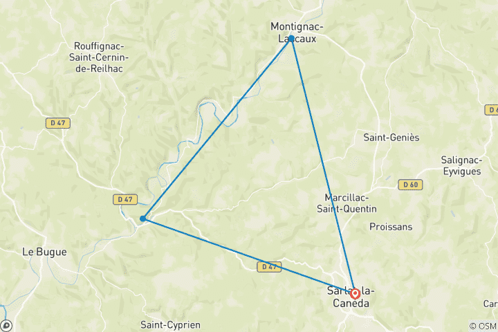 Karte von Radfahren in der Dordogne: Schlösser, Höhlen und Bergdörfer (6 Tage)