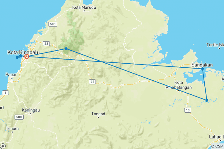 Carte du circuit Aventure familiale à Bornéo