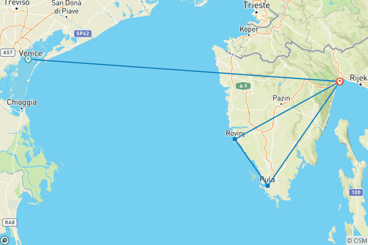 Kaart van COAST EXPRESS - ITALIAANSE GATEWAY - Venetië - Opatija