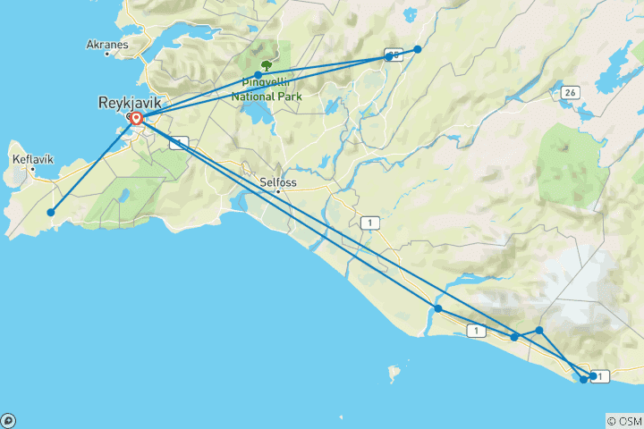 Mapa de Excursión de lujo de 3 días por el bienestar con visitas turísticas, entradas a la laguna geotérmica y hotel