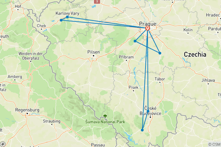 Kaart van Boheemse kastelen vanuit Praag - 7 Dagen