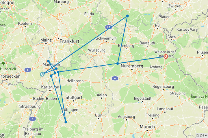 Carte du circuit Romantisme rhénan - Spire, Heidelberg, Worms - 4 jours (4 jours)