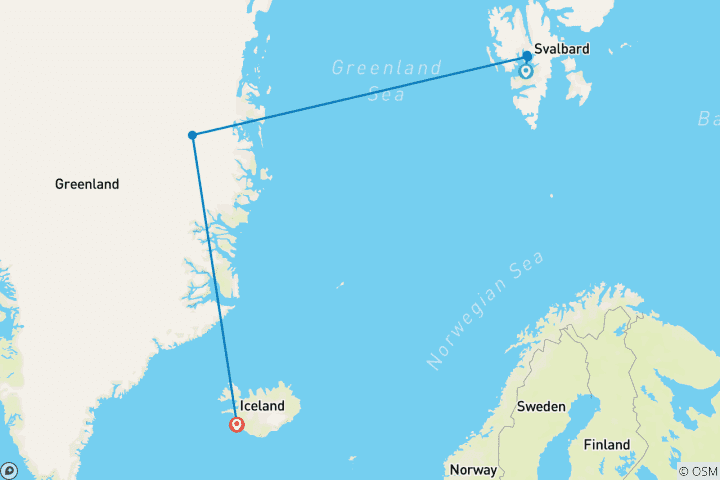 Kaart van Hoogtepunten van het noordpoolgebied in zuidelijke richting