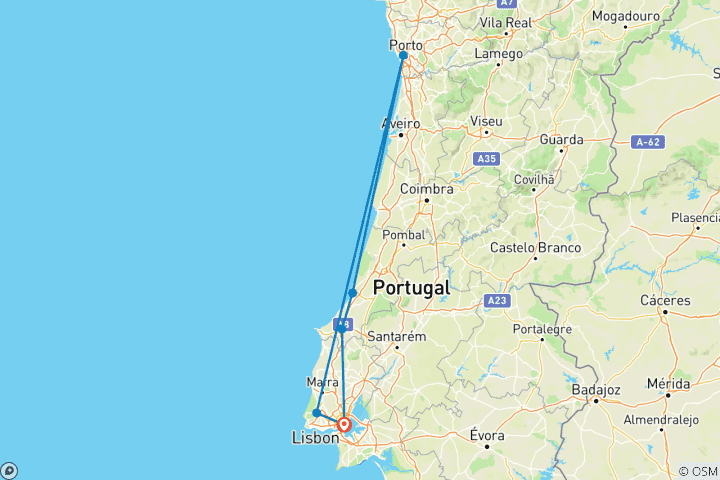 Carte du circuit Portugal : Lisbonne, Douro, Porto et la Riviera (réservé aux femmes)