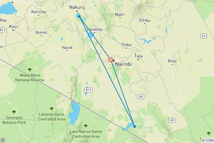 Karte von Magische Kenia Safari: Masai Mara, Lake Nakuru & Amboseli - 7 Tage