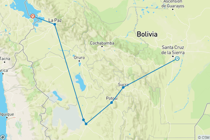 Karte von Höhepunkte Boliviens