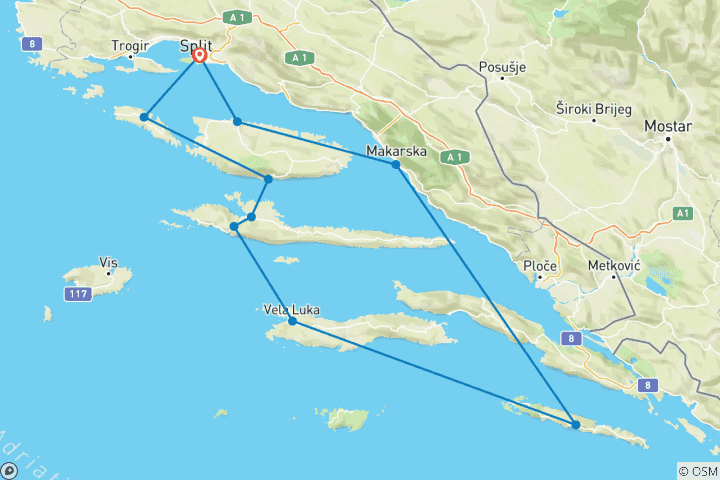 Kaart van Lichte wandeltocht Dalmatië