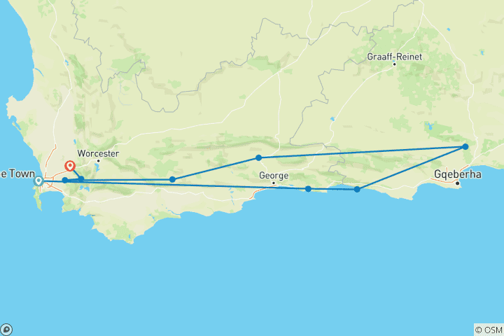 Mapa de Exploración de 7 días de la Ruta Jardín y los Viñedos del Cabo