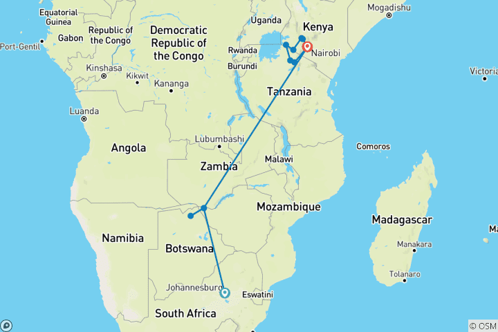 Carte du circuit Chutes Victoria et aventure en Afrique de l'Est 2026-2027