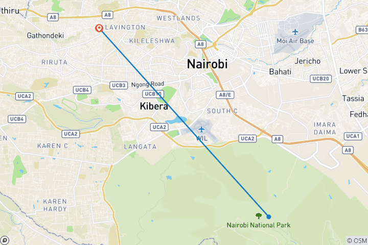 Mapa de Visita cultural vespertina a las Bomas de Kenia desde Nairobi