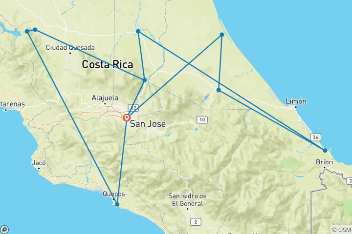 Carte du circuit Vacances en famille au Costa Rica