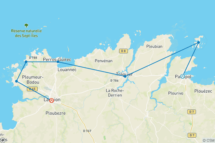 Mapa de La costa de Bretaña: De Perros Guirec a Paimpol (8 días)