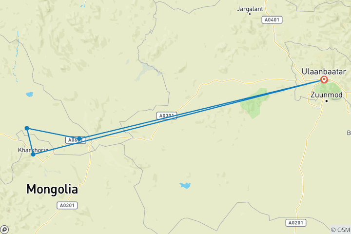 Kaart van De Acht Meren Paardentocht en Centraal Mongools: 8 Daagse Tour