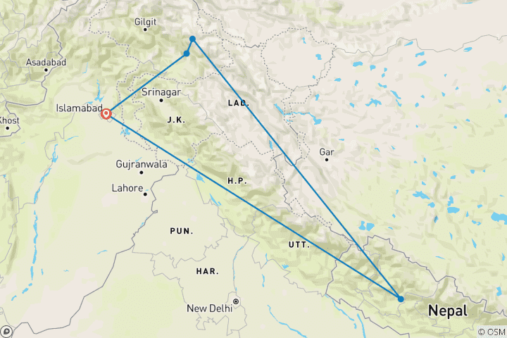 Map of K2 Base Camp – Guided *TREK* (All Inclusive)
