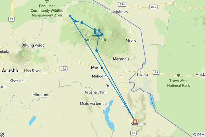 Carte du circuit Kilimandjaro via Lemosho Route ~ Guidé *TREK*CLIMB* (en anglais)