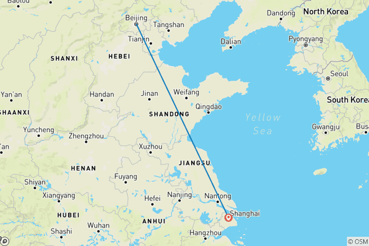 Carte du circuit Circuit en petit groupe de 6 jours entre Pékin et Shanghai (Max 12)