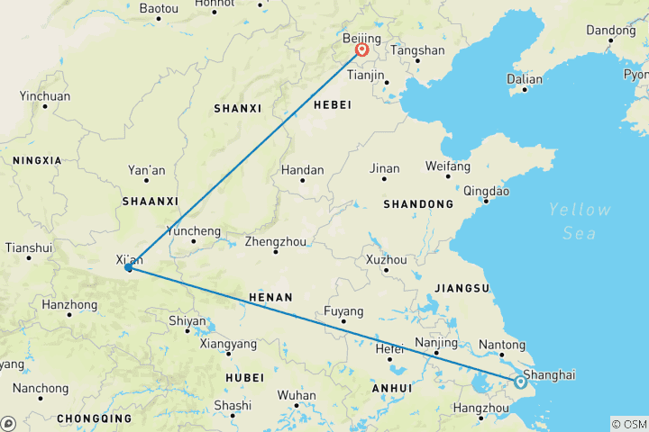 Mapa de Viaje en grupo reducido de 8 días a los Tesoros Culturales de China (máx. 12)