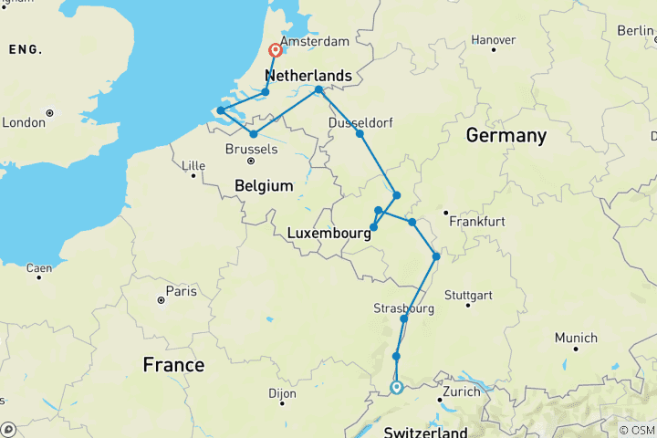 Map of Romantic Rhine & Moselle 2027 - 15 Days (from Basel to Amsterdam)