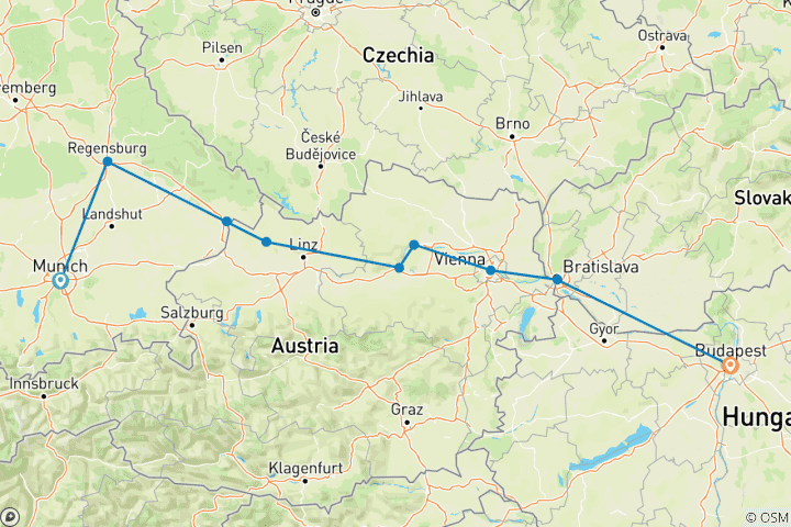 Carte du circuit Les joyaux du Danube 2026