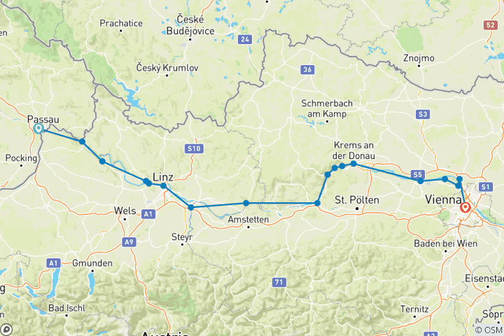 Carte du circuit Cyclisme sur le Danube de Passau à Vienne