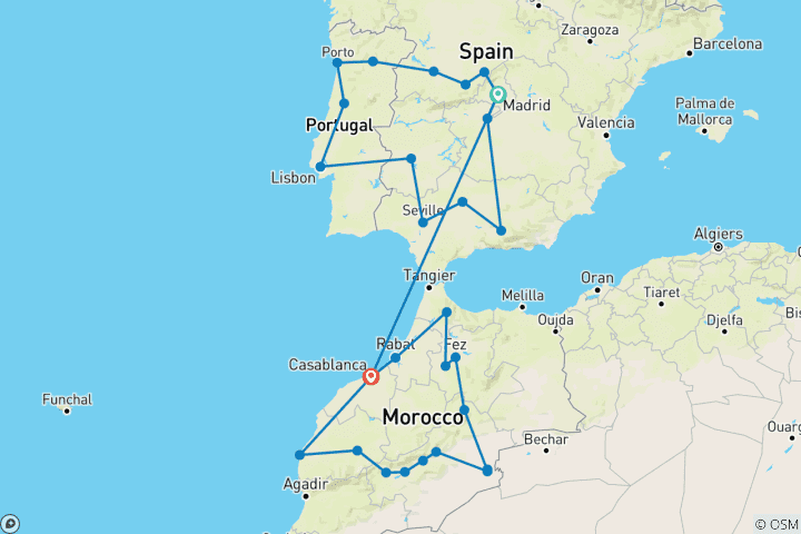 Map of 27 Day Ultimate Spain, Portugal & Morocco Premium Small Group Tour
